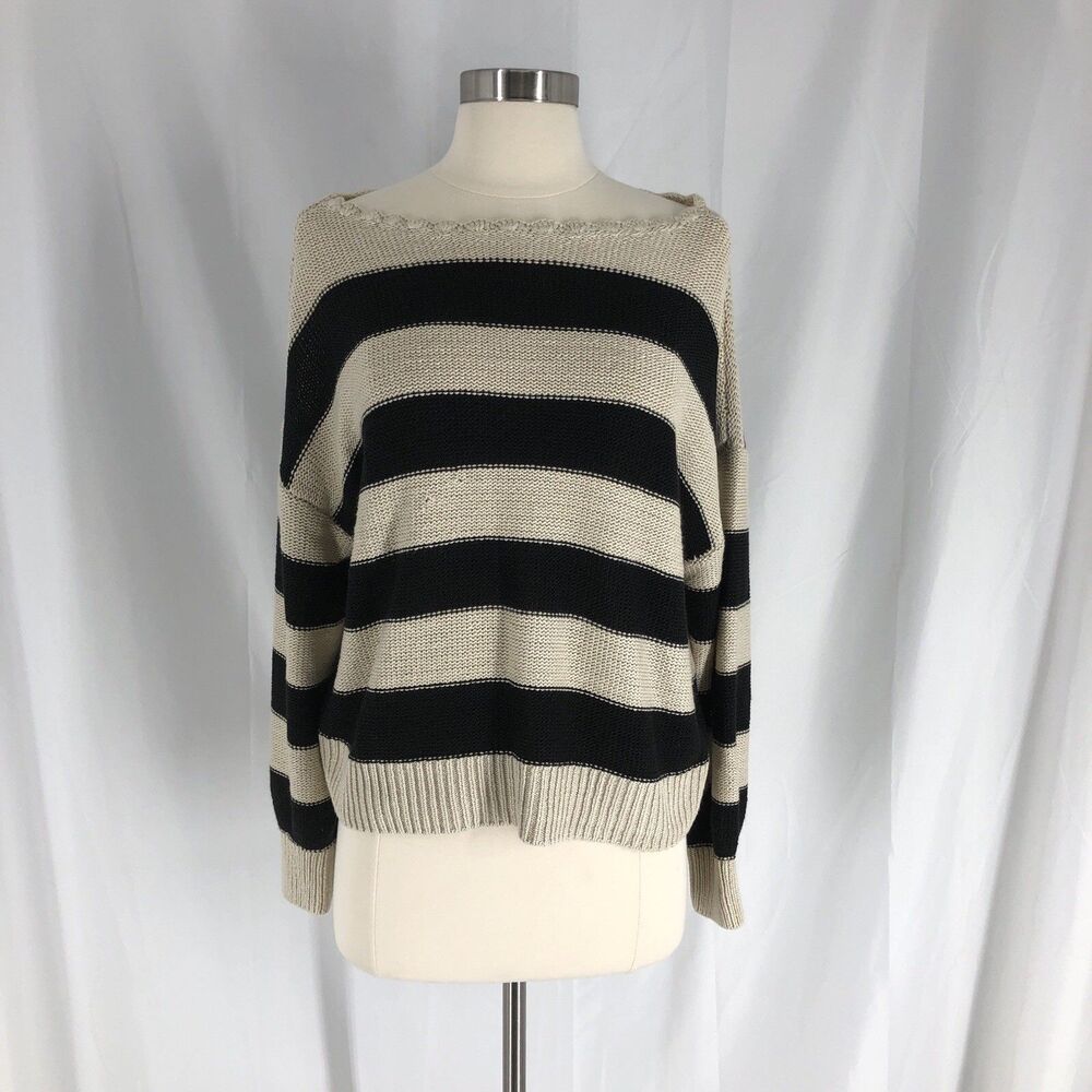 LOFT Sweater Womens Sz M Black/Beige Stripe